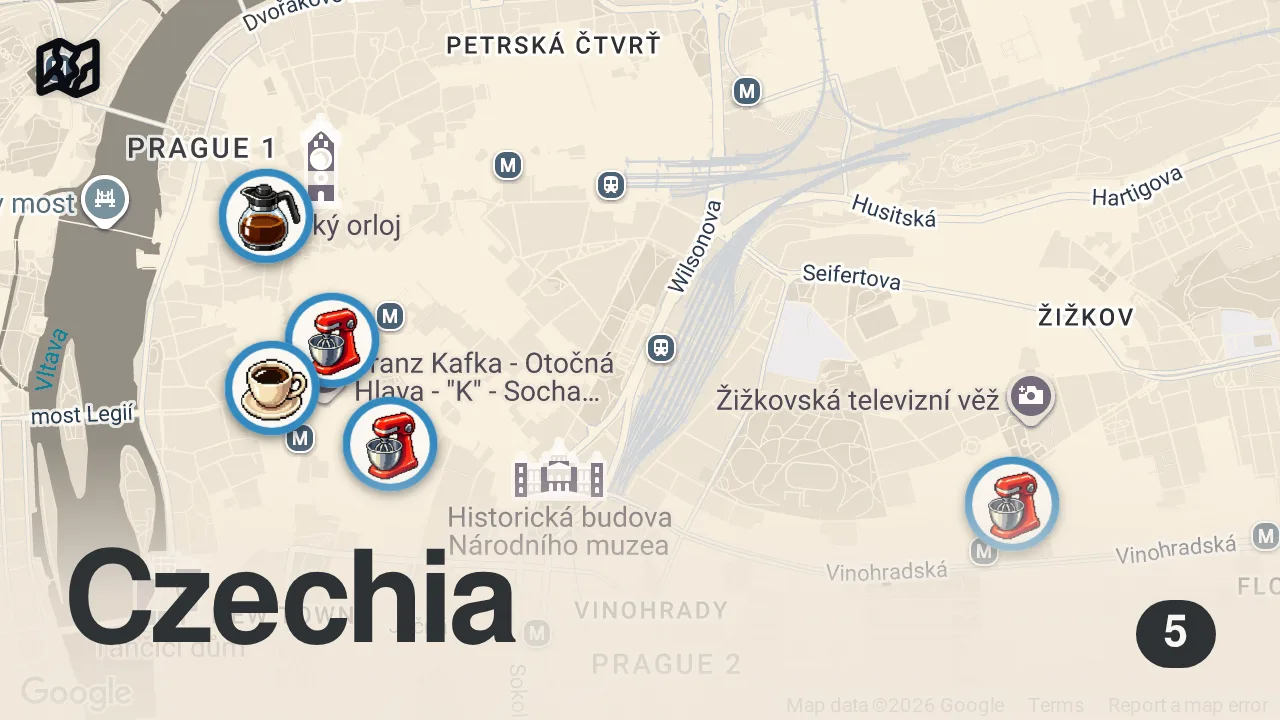 Map of 5 spots from 5 Best Czech Pastries to Try in Prague