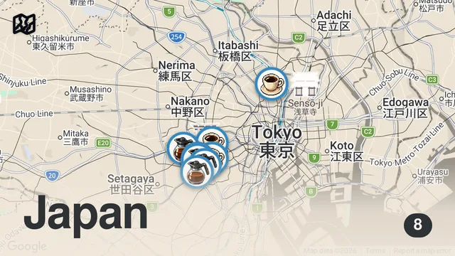 Map of Japan's Best Cafes in Tokyo ☕️