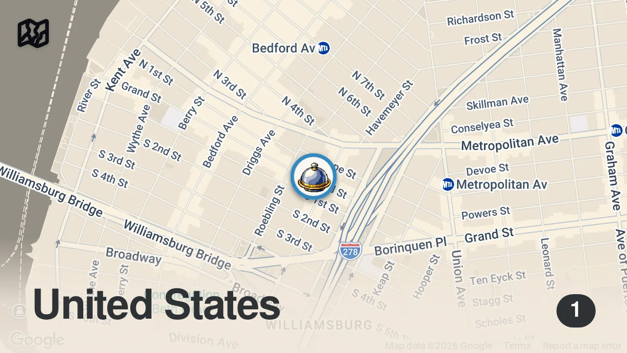 Map of 1 spot from EATING AT MICHELIN-STARRED NYC RESTAURANT: THE FOUR HORSEMEN | FTD