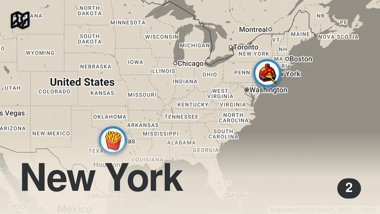 Map of 2 spots from Ranking EVERY Death Row Meal: Robert Alton Harris