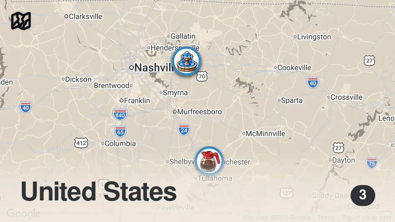 Map of 3 spots from Can I Survive 24 Hours Eating Only Brewery Food?