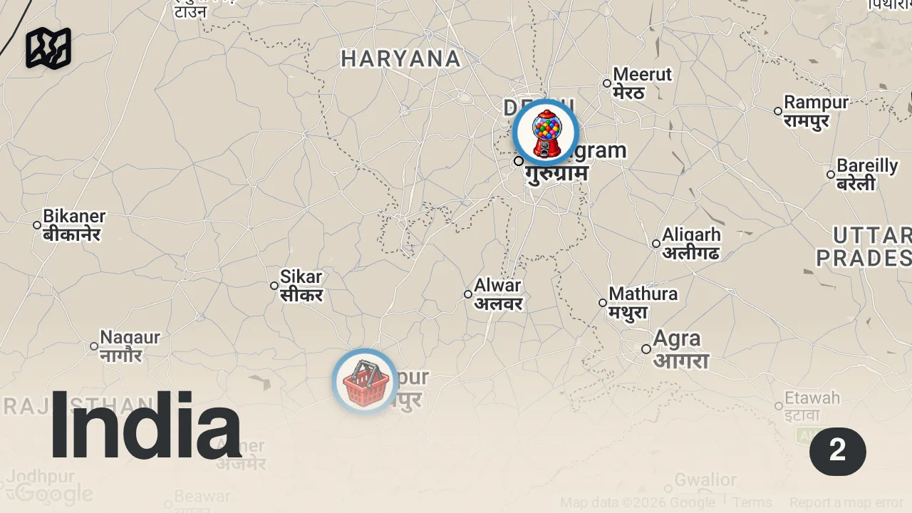 Map of 2 spots from BURHANPUR SOKAK LEZZETLERİ! POLİS GELDİ İZDİHAMI DAĞITTI! HİNDİSTAN GECE LEZZETLERİ