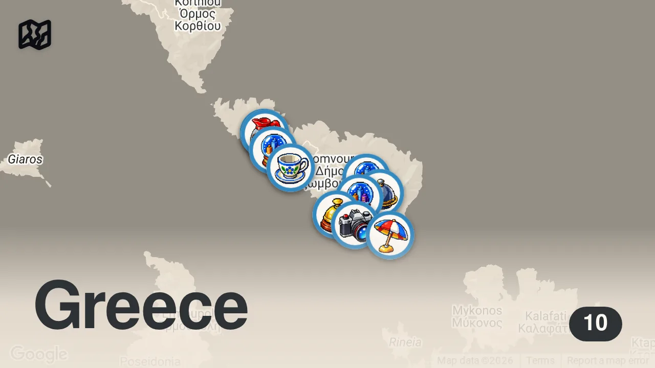 Map of 10 spots from Bu Ada Neden Bu Kadar Özel? 🇬🇷 Tinos Gezisi | Gezilecek Yerler & Fiyatlar