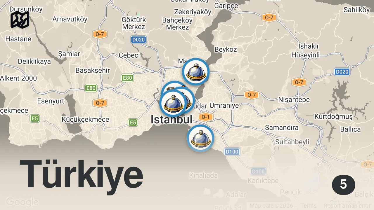 Map of 5 spots from EN SEVDİĞİMİZ OCAKBAŞI MEKANLARI - TOP 5️⃣ - Ayaküstü Lezzetler