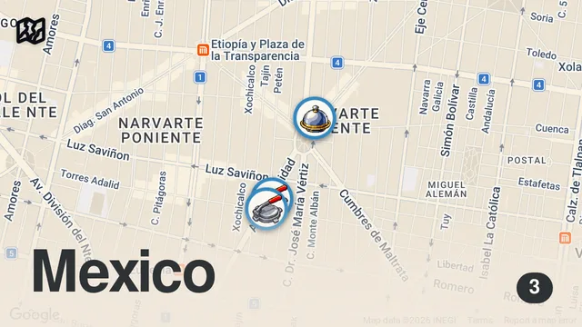 Map of Top 3 Best STREET TACOS in Mexico City (According to Locals)