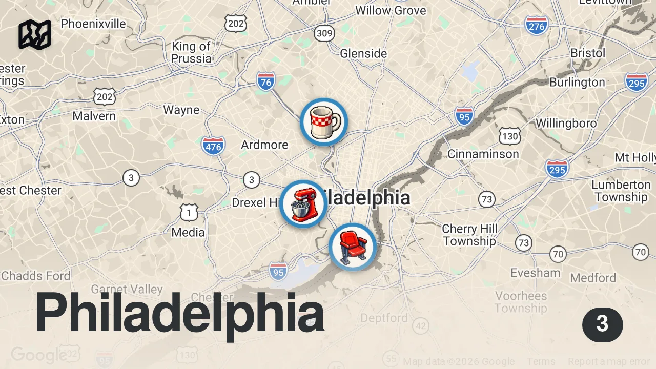 Map of 3 spots from Inside the Bread Factory Making 250 Million Philly Cheesesteak Rolls — Large Format