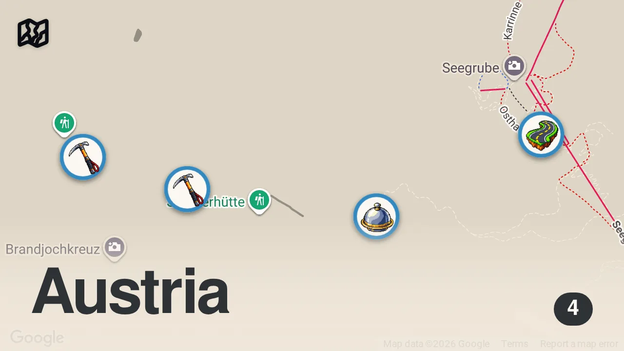 Map of 4 spots from Achtung! Bist du schwindelfrei? Grandiose Bergtour im Karwendel