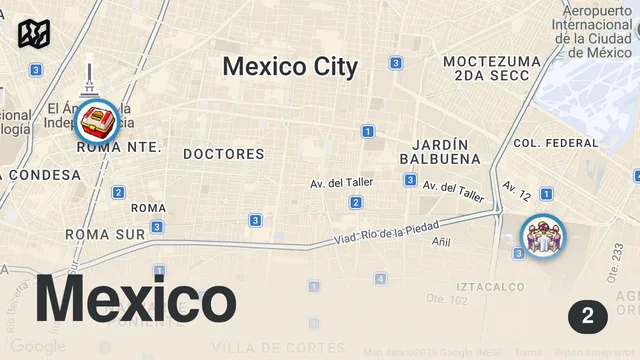Map of Mexico City Warped Tour Itienerary