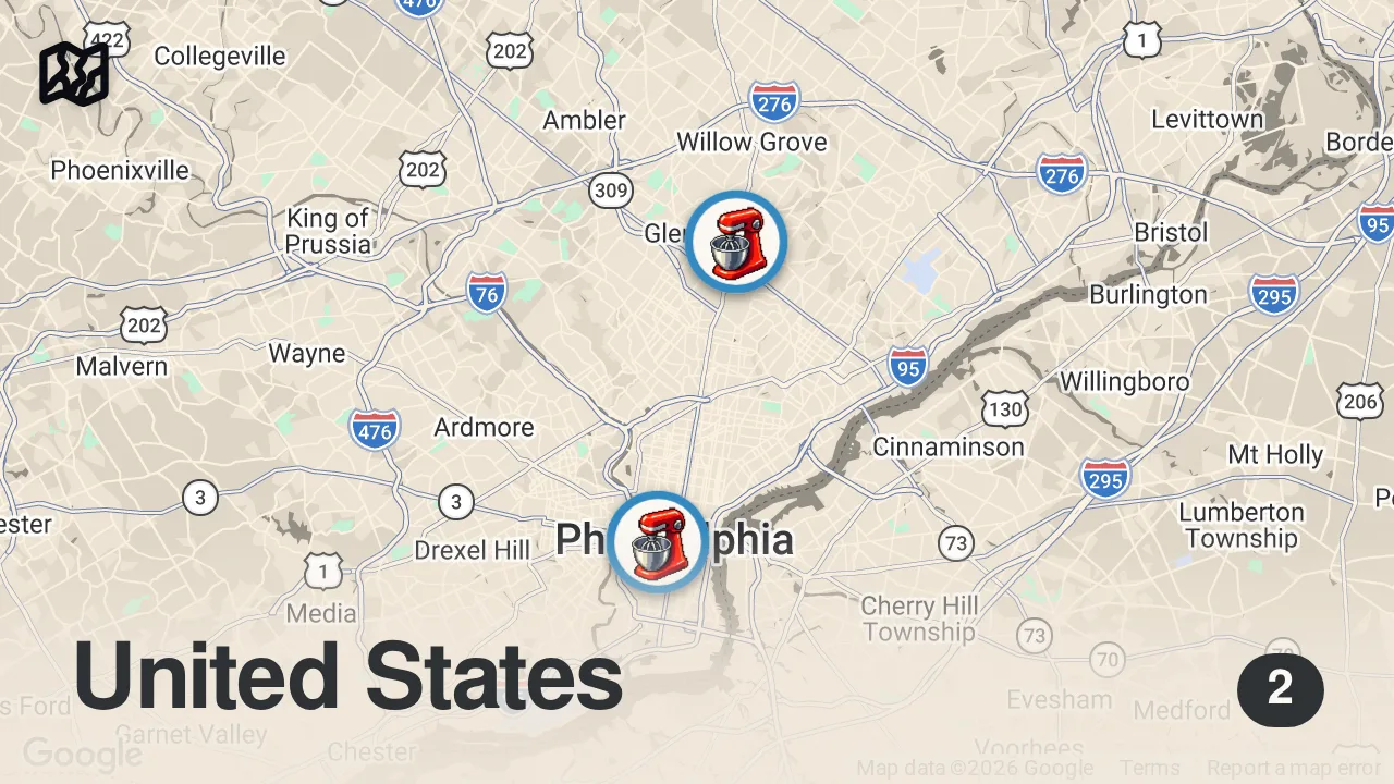 Map of 2 spots from Best Philly Cheesecake