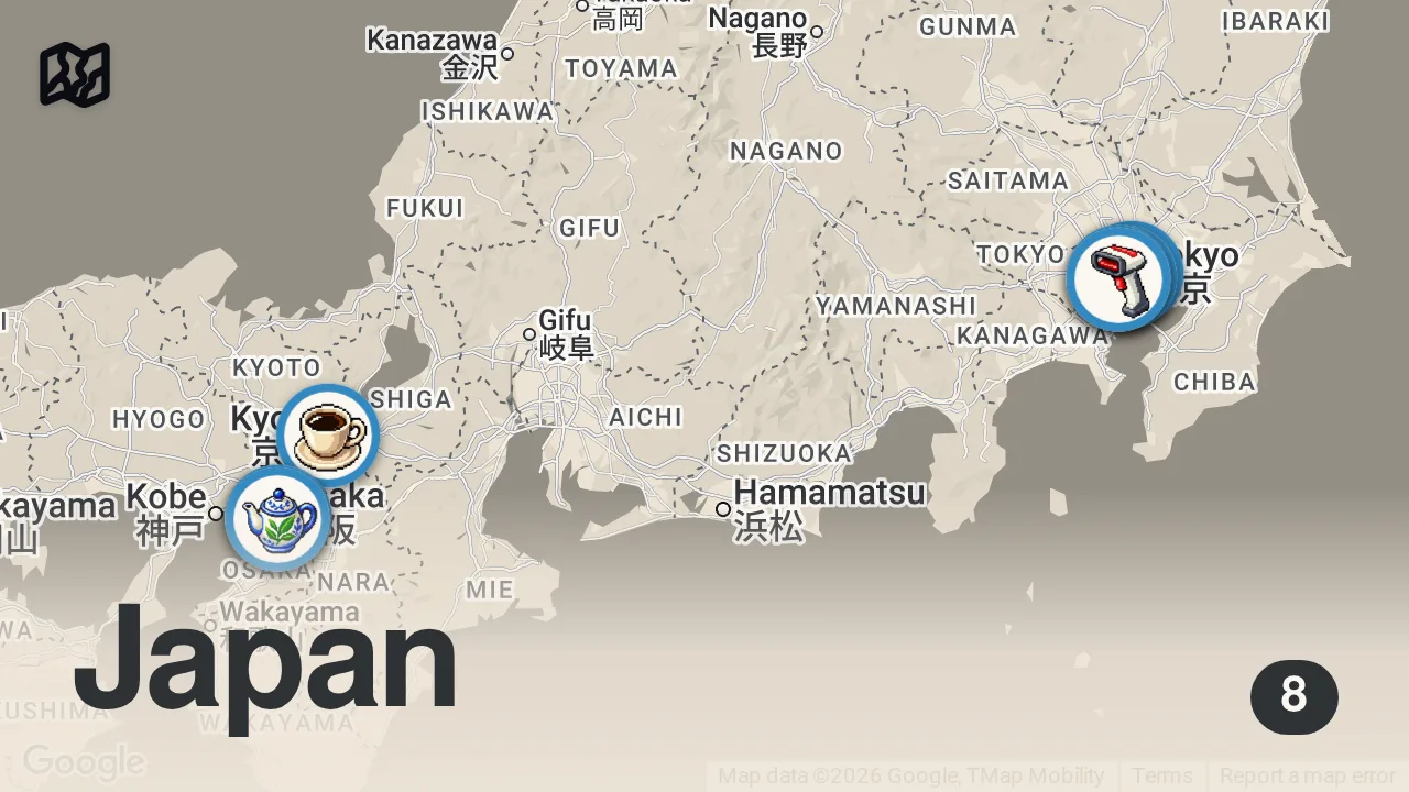 Map of 8 spots from Every Egg Salad Sando to Eat in Japan