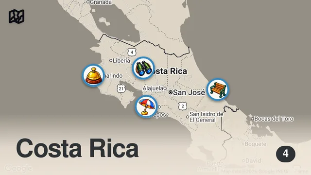 Map of TOP 10 THINGS TO DO IN COSTA RICA