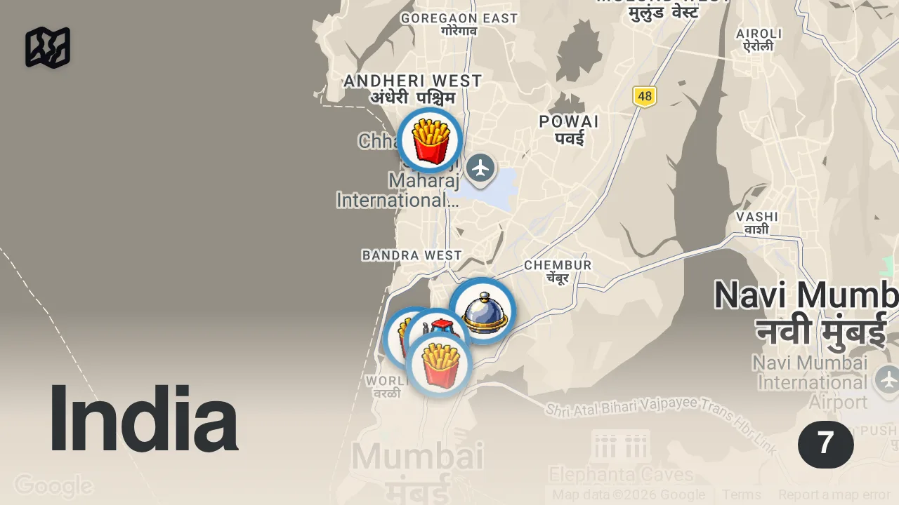 Map of 7 spots from Indian Street Food Tour of Mumbai - INDIA'S BIGGEST SCRAMBLED EGG + BEST STREET FOOD IN MUMBAI