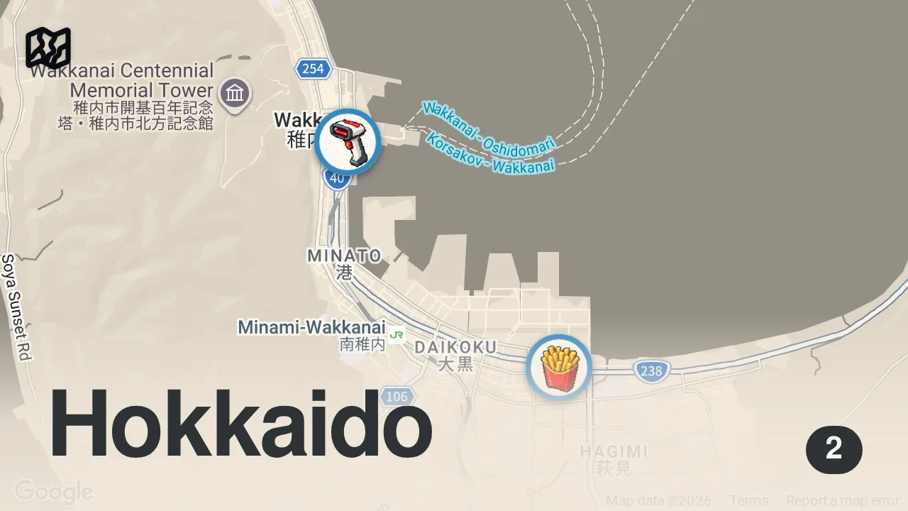 Map of 2 spots from How much I eat in a day to cycle 80 miles across Japan! (a TON)