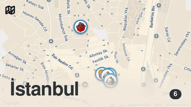 Map of ISTANBUL Street Food - BIGGEST DONER KEBAB IN THE WORLD + STREET FOOD IN TURKEY