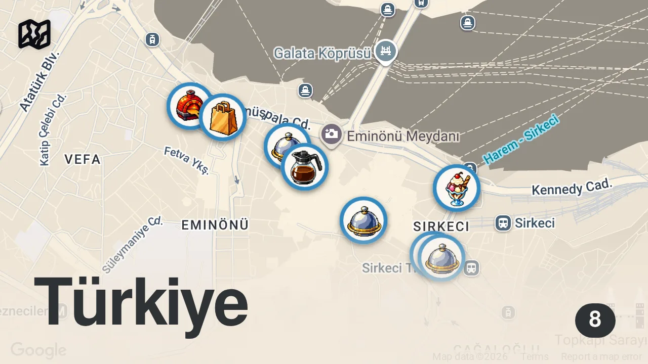 Map of 8 spots from Eminönü'nde nefis yemekler denedik!
