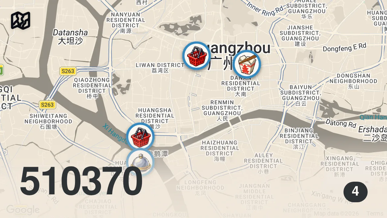Map of 4 spots from Chinese Street Food in GUANGZHOU - Is It The BEST Food City in China?
