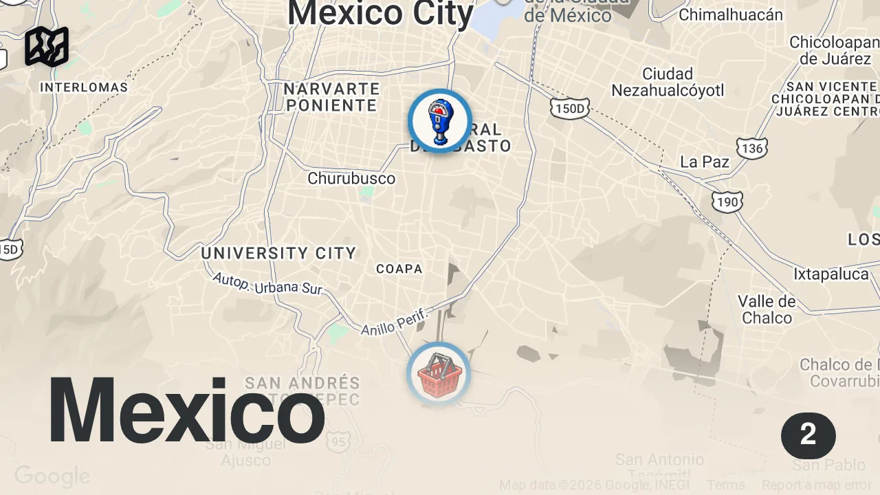 Map of 2 spots from Homegrown Mexican Mole | Bizarre Foods With Andrew Zimmern | Travel Channel