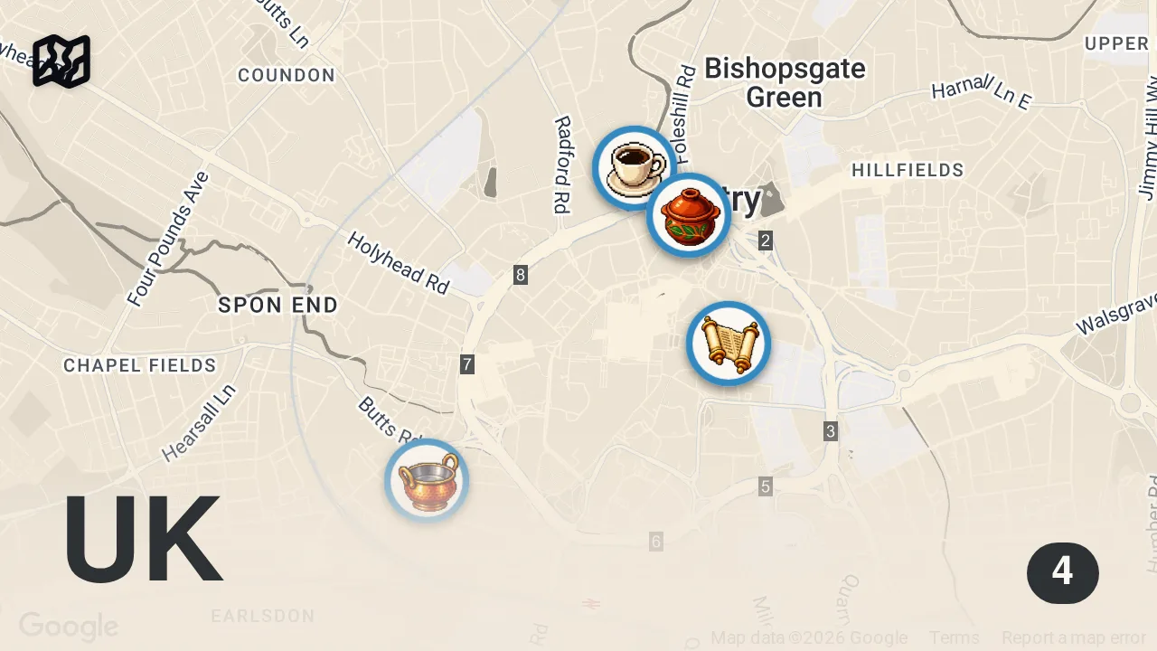 Map of 4 spots from Coventry is SERIOUSLY Underrated For Food