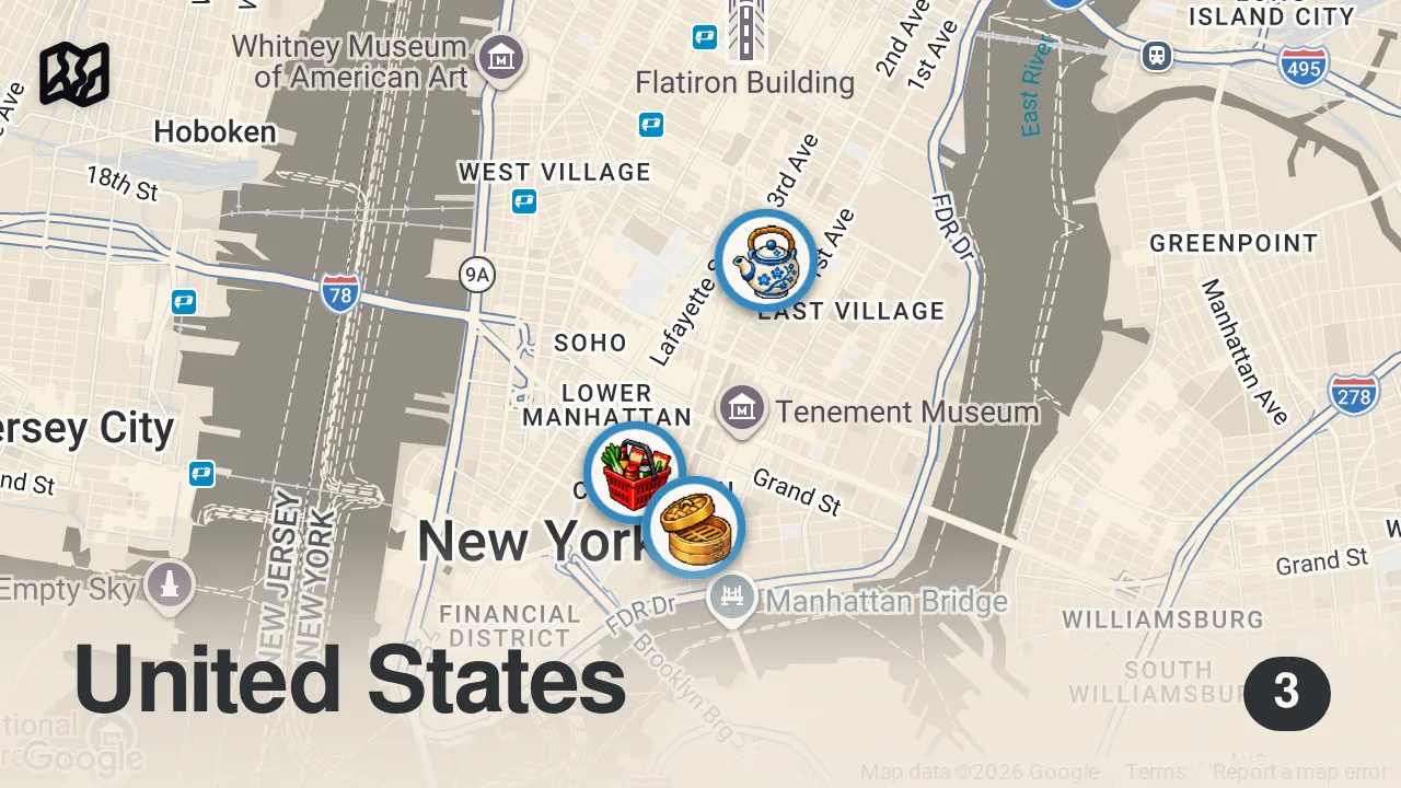 Map of 3 spots from Exposing the best HIDDEN RESTAURANTS in NYC! #shorts