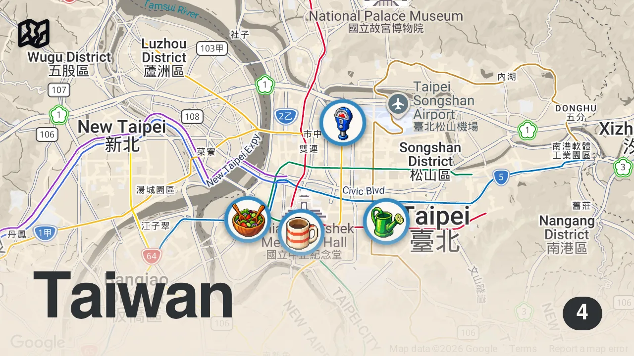 Map of 4 spots from Extremely Popular Taiwanese Food - 40 POTS AT A TIME!! | Best Restaurants in Taipei!