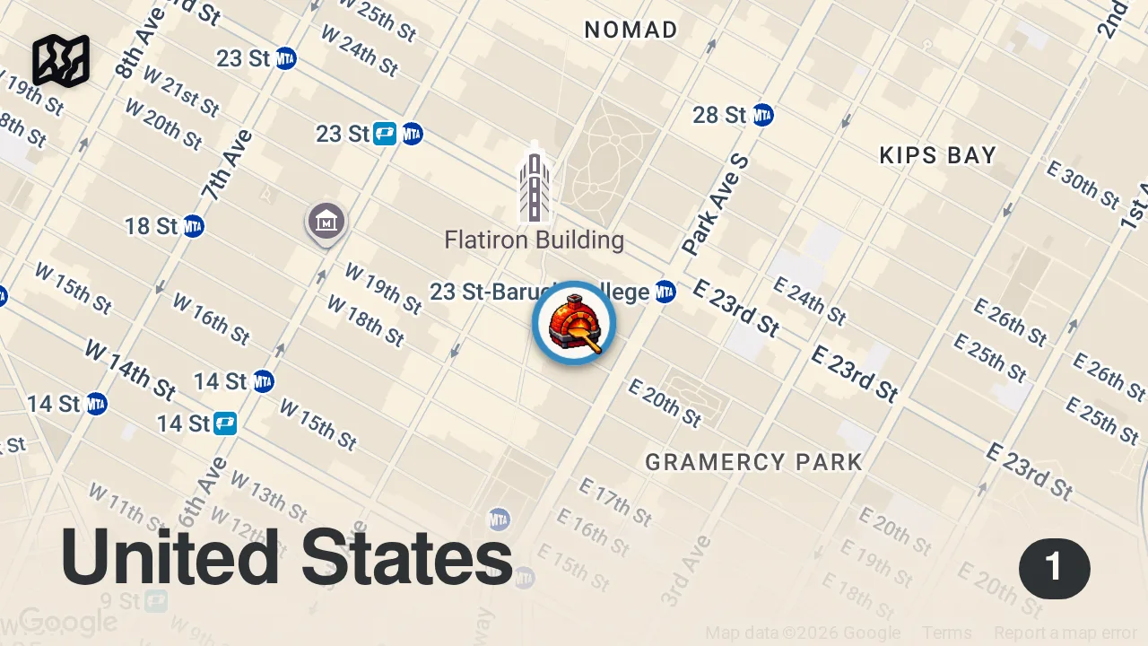 Map of 1 spot from Dave Portnoy Discovers "Thinny Thin" Pizza