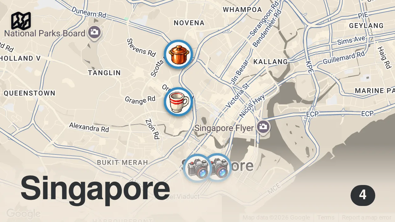 Map of 4 spots from 24 Hours In SINGAPORE - BEST STREET FOOD In ASIA?