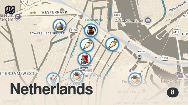 Map of Cafe hopping in Amsterdam 🇳🇱 Dutch apple pie, pistachio brioche & Greek bougatsa