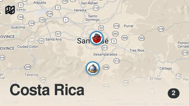 Map of Top 5 BEST LOCAL FOODS in Costa Rica!