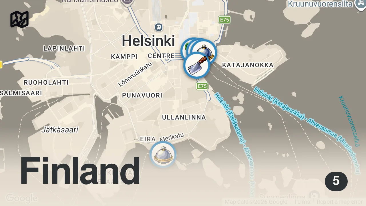 Map of 5 spots from Bizarre FINLAND Food | Crazy CRAYFISH PARTY!