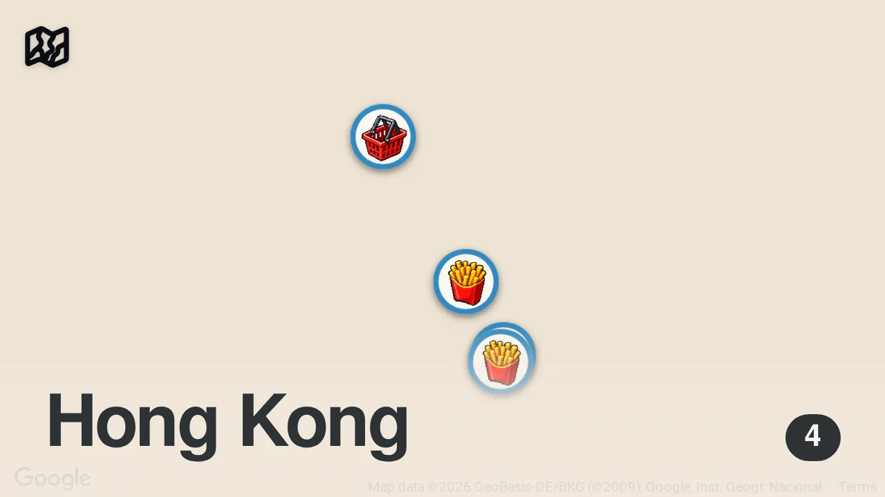 Map of 4 spots from Best HONG KONG Street Food!! 19 Meals - Ultimate Hong Kong Food Tour [Full Documentary]