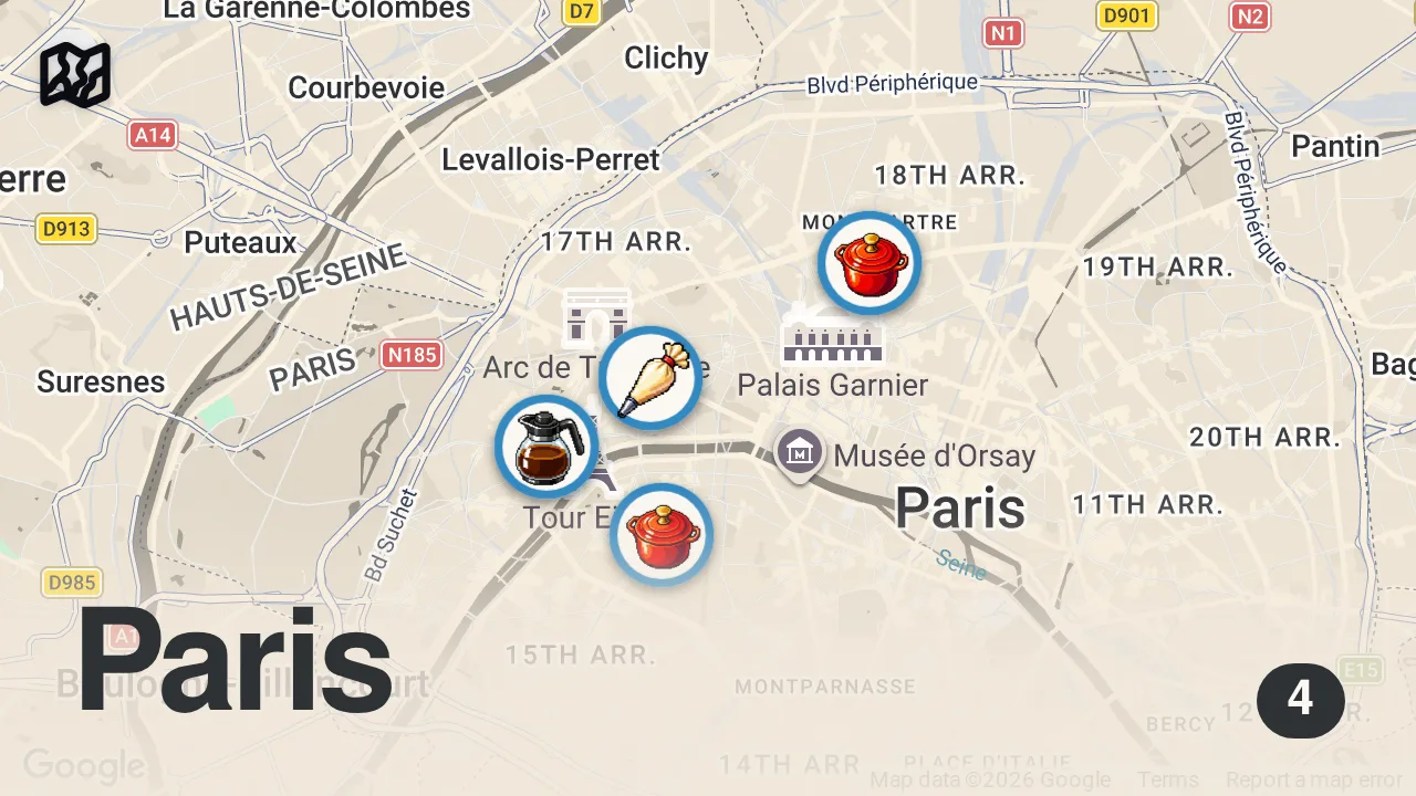 Map of 4 spots from Everything I ate on my first day in Paris! 🇫🇷