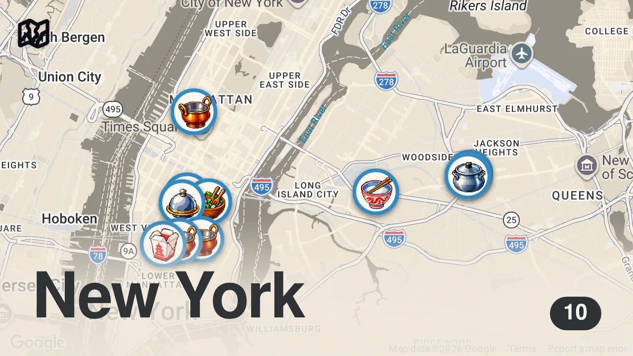 Map of 10 spots from I Went to NYC for Indian Food!!