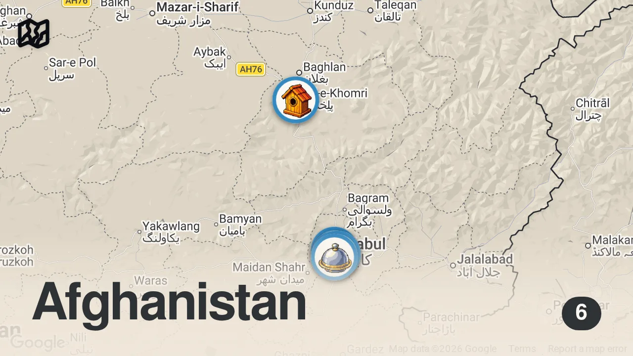 Map of 6 spots from Afghan Food Tour: The Best Eats in Kabul You Must Try