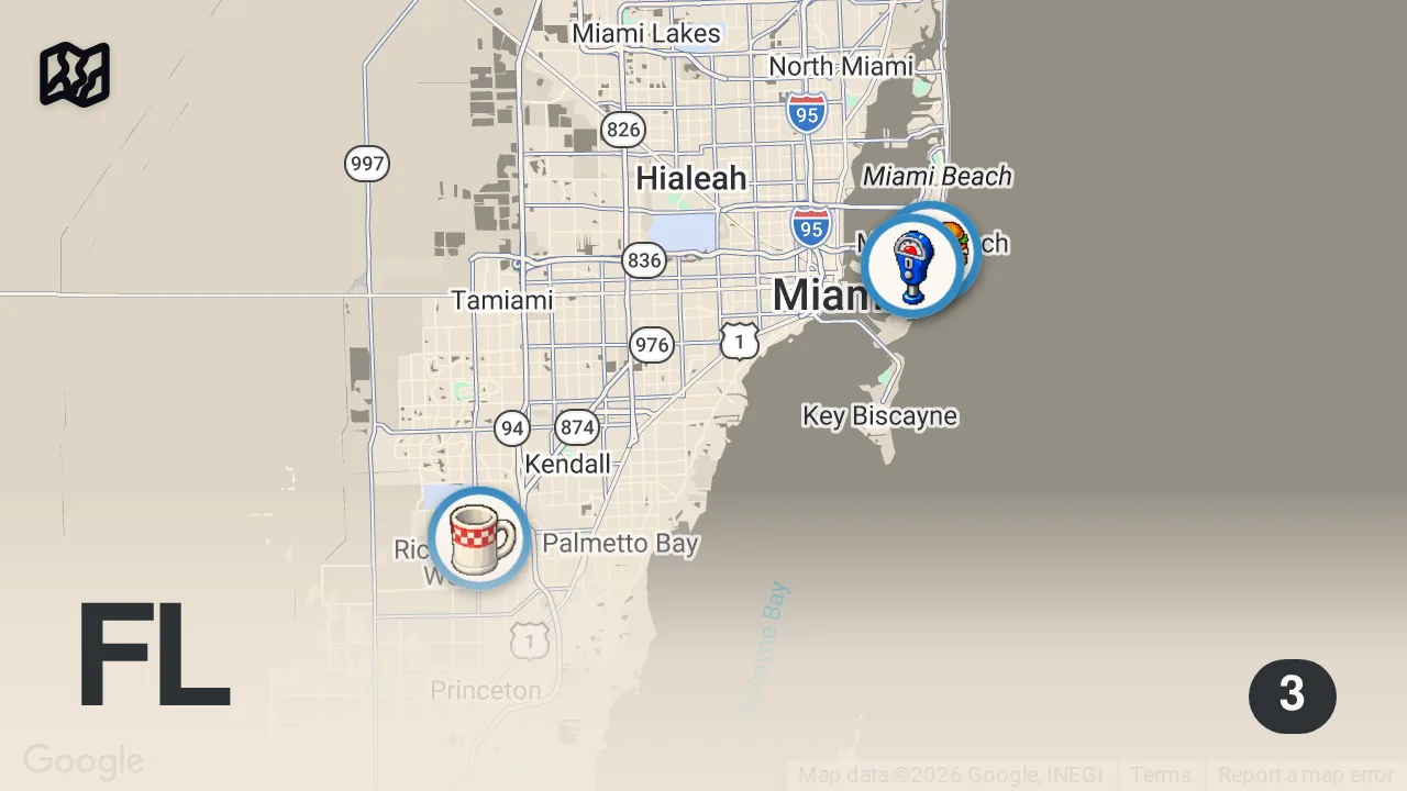 Map of 3 spots from Eating at Restaurants Featured On TV For 24 Hours…