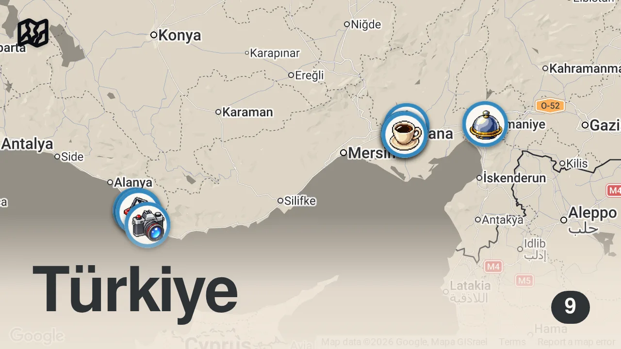 Map of 9 spots from ADANA'NIN TABLACI LEZZETLERİ!