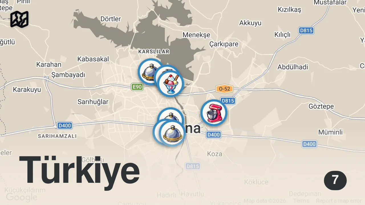 Map of 7 spots from ADANA’DA 3 SAATTE 6000 TL SERİSİ!!!