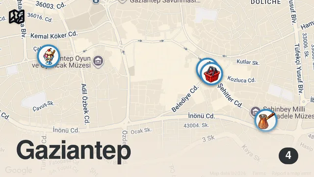 Map of GAZİANTEP VLOG (Acı biber nefesimizi kesti) VLOG #3 - Ayaküstü Lezzetler