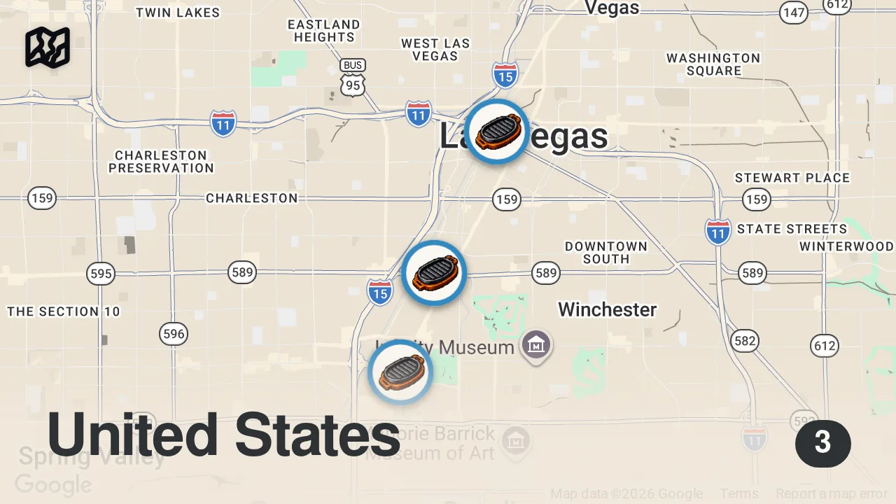 Map of 3 spots from Finding The Best Steak In Las Vegas | Food Tours | Food Insider