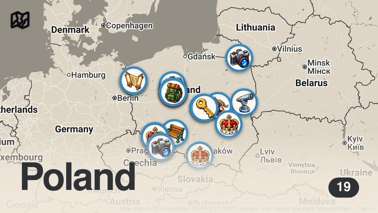 Map of 19 spots from 12 WSI W POLSCE, KTÓRE CIĘ ZACHWYCĄ!