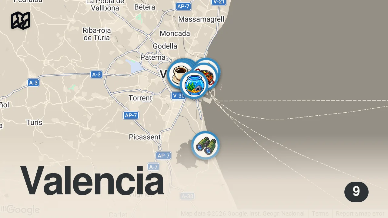 Map of 9 spots from Cosa vedere a Valencia : la città che ha spostato un fiume !
