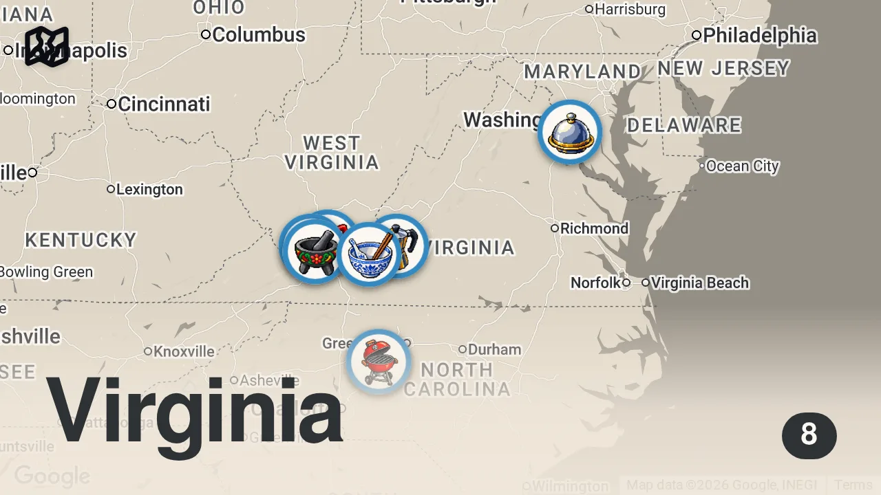 Map of 8 spots from I Traveled America for Food! 🇺🇸