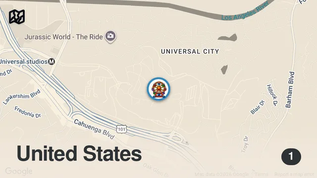 Map of $100 Food Challenge at Universal Studios Hollywood!