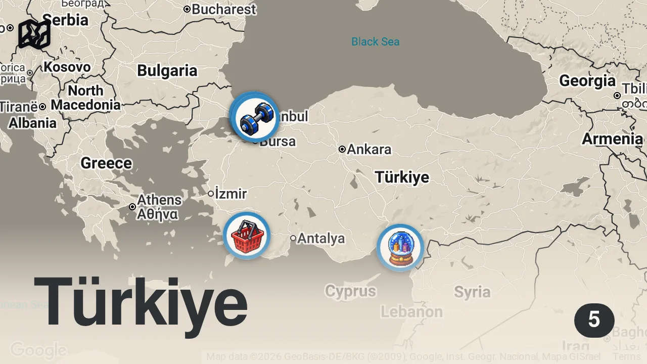 Map of 5 spots from BU BALIK 500 LİRA | REŞAT BALIK MARKET