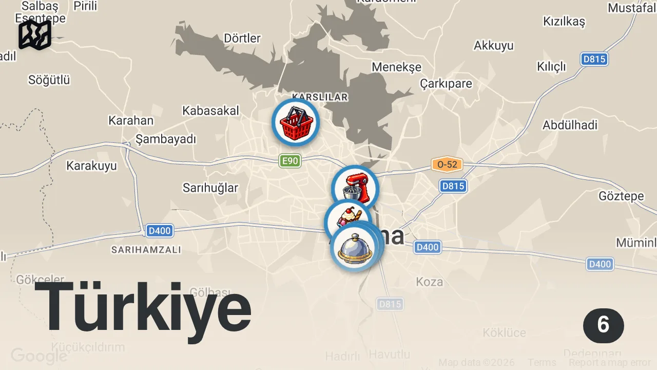Map of 6 spots from Adana’nın Yarım Asırlık Mekanları Bölüm 1