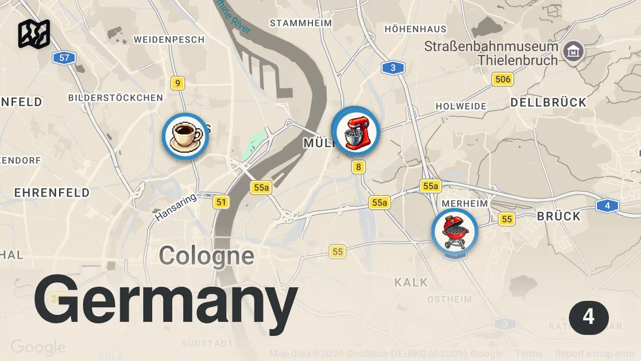 Map of 4 spots from 24 Stunden TÜRKISCH essen in Köln 🇹🇷
