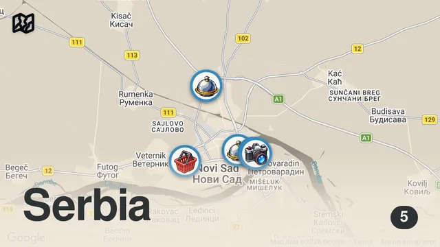 Map of 48 hour SERBIAN STREET FOOD in Novi Sad 🇷🇸 INSANE Burek + WHOLE ROAST LAMB + 200 year old Restaurant