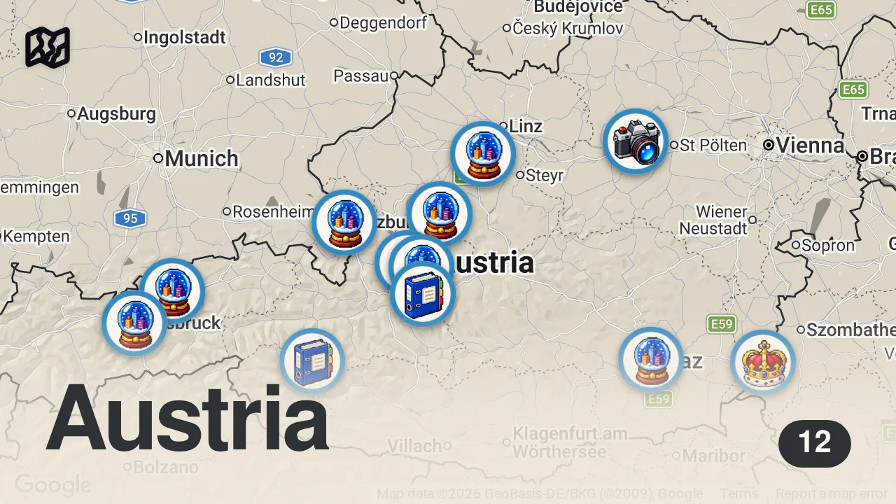 Map of 12 spots from Die 13 UNGLAUBLICHSTEN Orte Österreichs 🇦🇹
