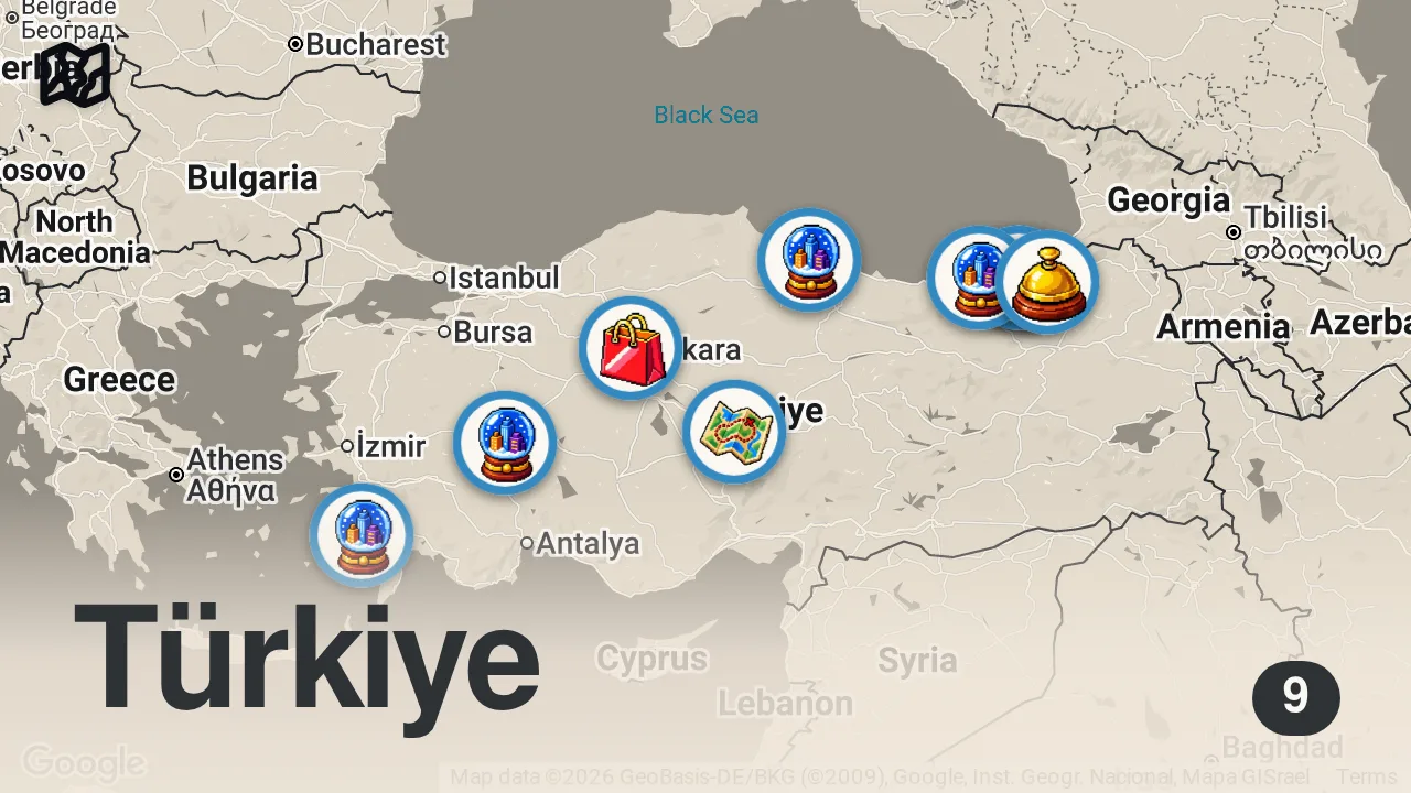 Map of 9 spots from Exploring the Undiscovered Northern Turkey 🇹🇷 | CITY OF PARADISE RIZE ⛰️| ROAD TRIP