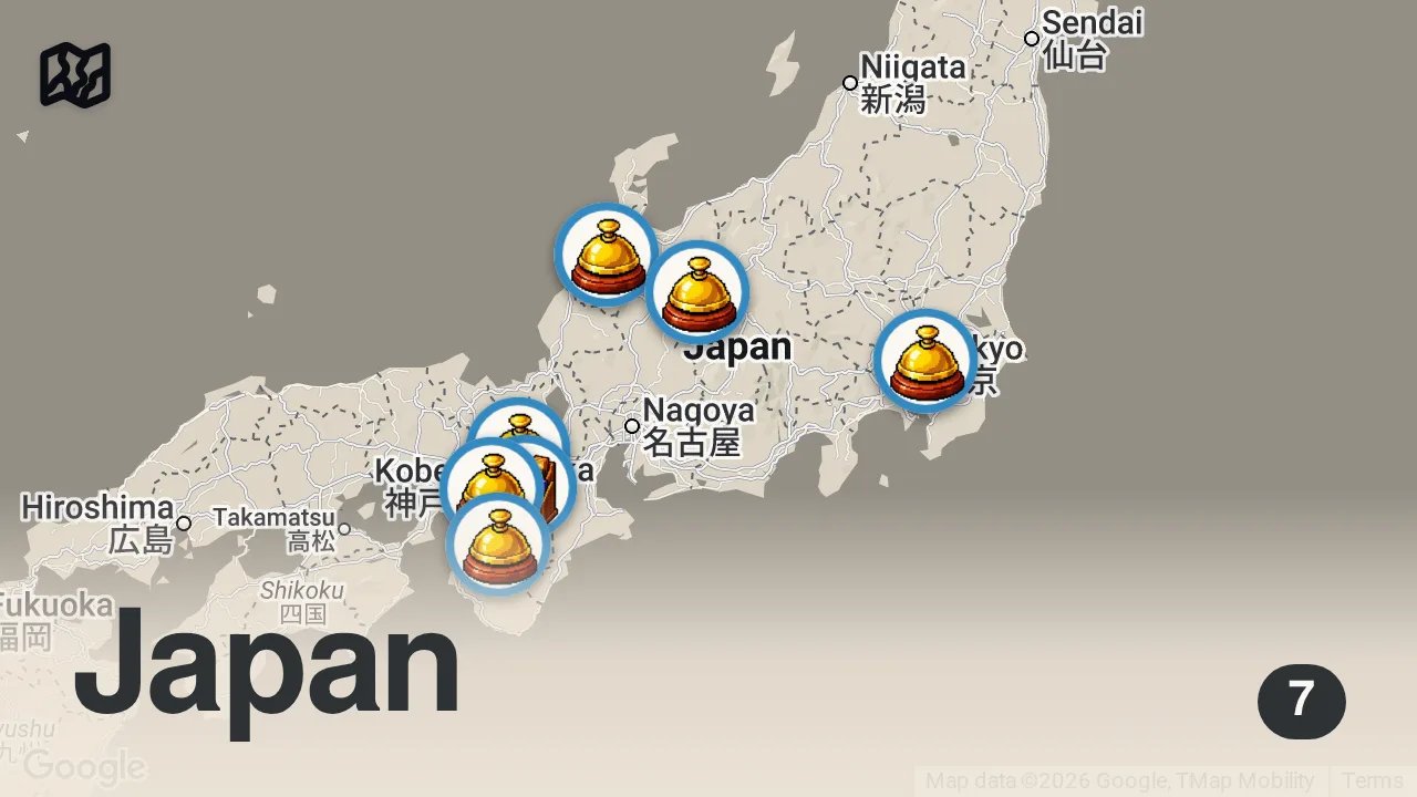 Map of 7 spots from How to Spend 14 Days in Japan - A Japan Travel Itinerary