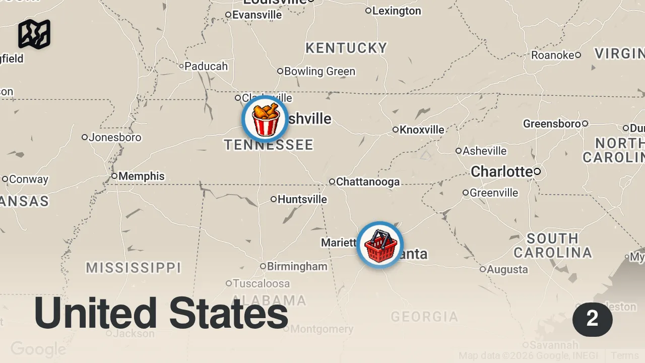 Map of 2 spots from How a Former K-Pop Star and Texas Chef Created the Perfect Southern BBQ — Smoke Point